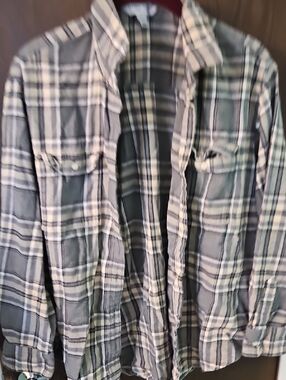 Old Navy Black and White Plaid Button-Down Boyfriend Flannel